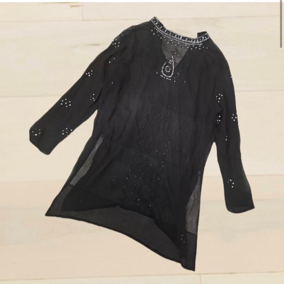 100% Silk V Neck Sequin Top Size 10 - Picture 6 of 12